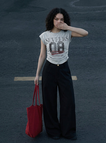 DAXUEN Distressed graphic ruched short-sleeved t-shirt — model photo