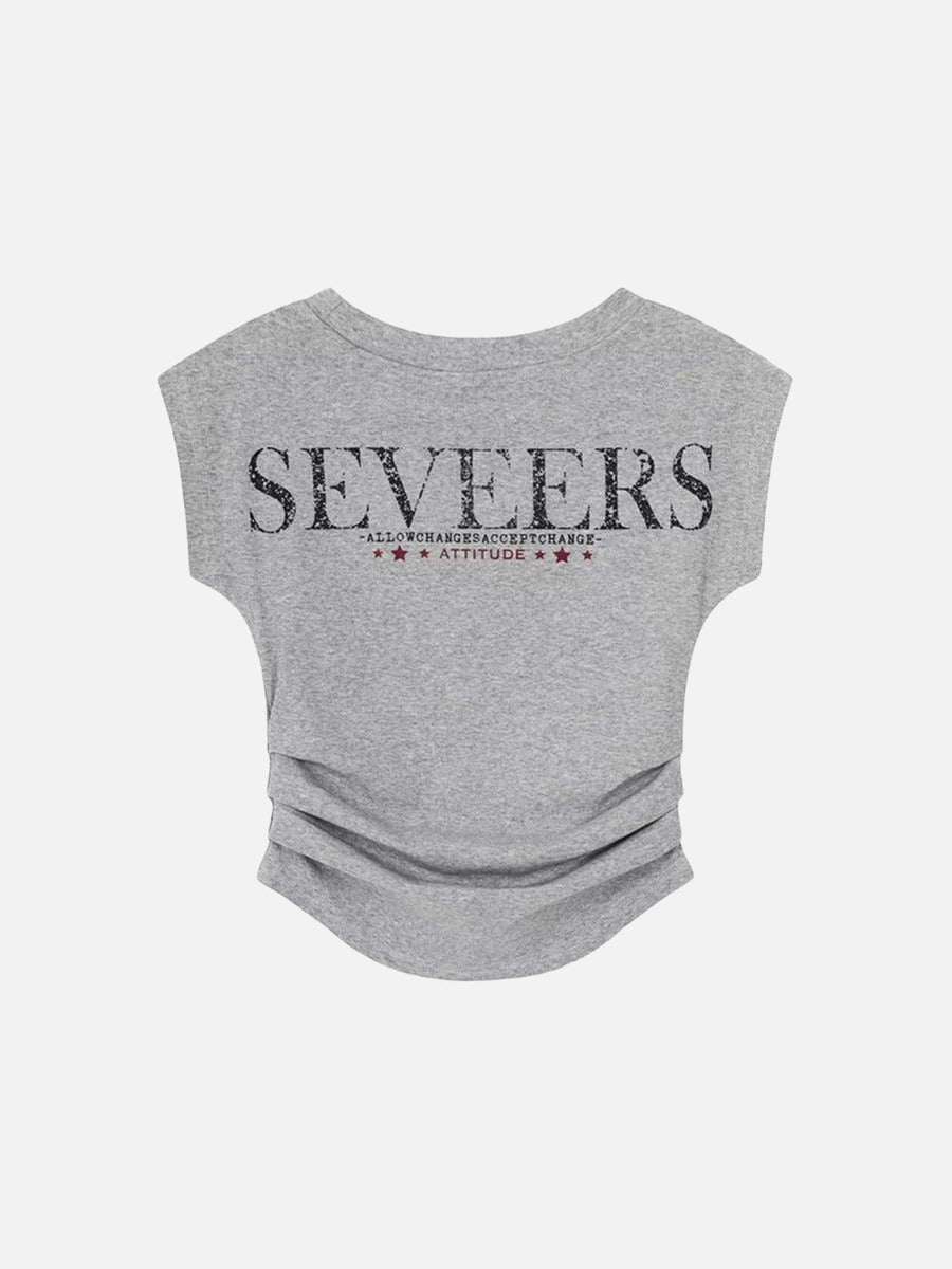 DAXUEN Distressed graphic ruched short-sleeved t-shirt