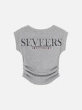DAXUEN Distressed graphic ruched short-sleeved t-shirt