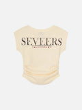 DAXUEN Distressed graphic ruched short-sleeved t-shirt