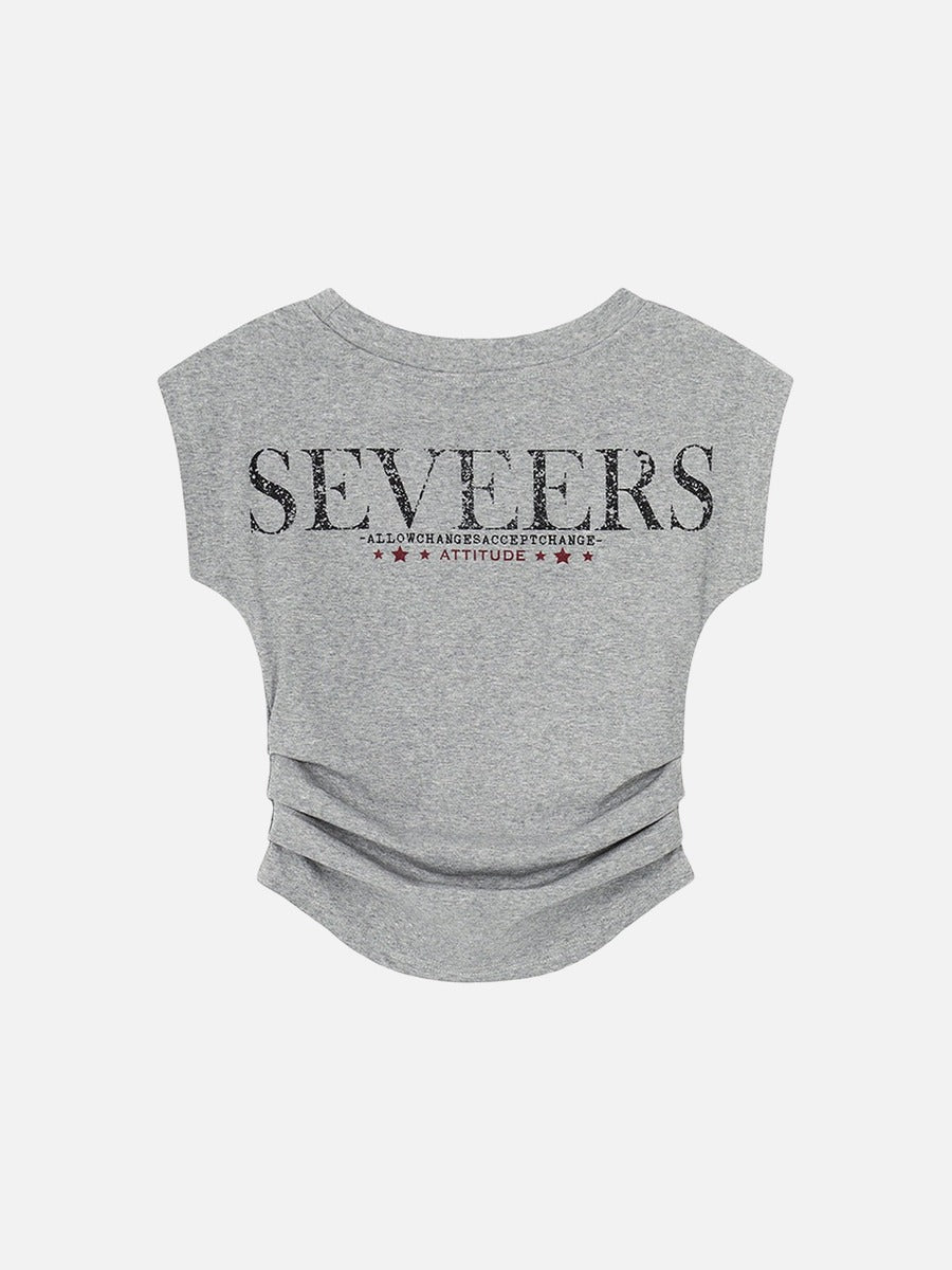DAXUEN Distressed graphic ruched short-sleeved t-shirt
