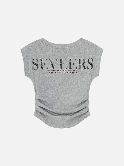 DAXUEN Distressed graphic ruched short-sleeved t-shirt