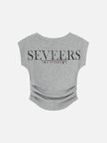 DAXUEN Distressed graphic ruched short-sleeved t-shirt