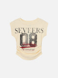 DAXUEN Distressed graphic ruched short-sleeved t-shirt