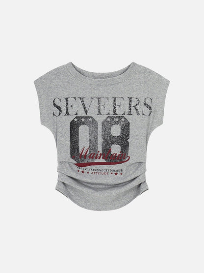 DAXUEN Distressed graphic ruched short-sleeved t-shirt