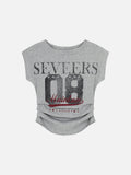DAXUEN Distressed graphic ruched short-sleeved t-shirt