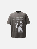 DAXUEN Distressed graphic T-shirt with raw-cut edges