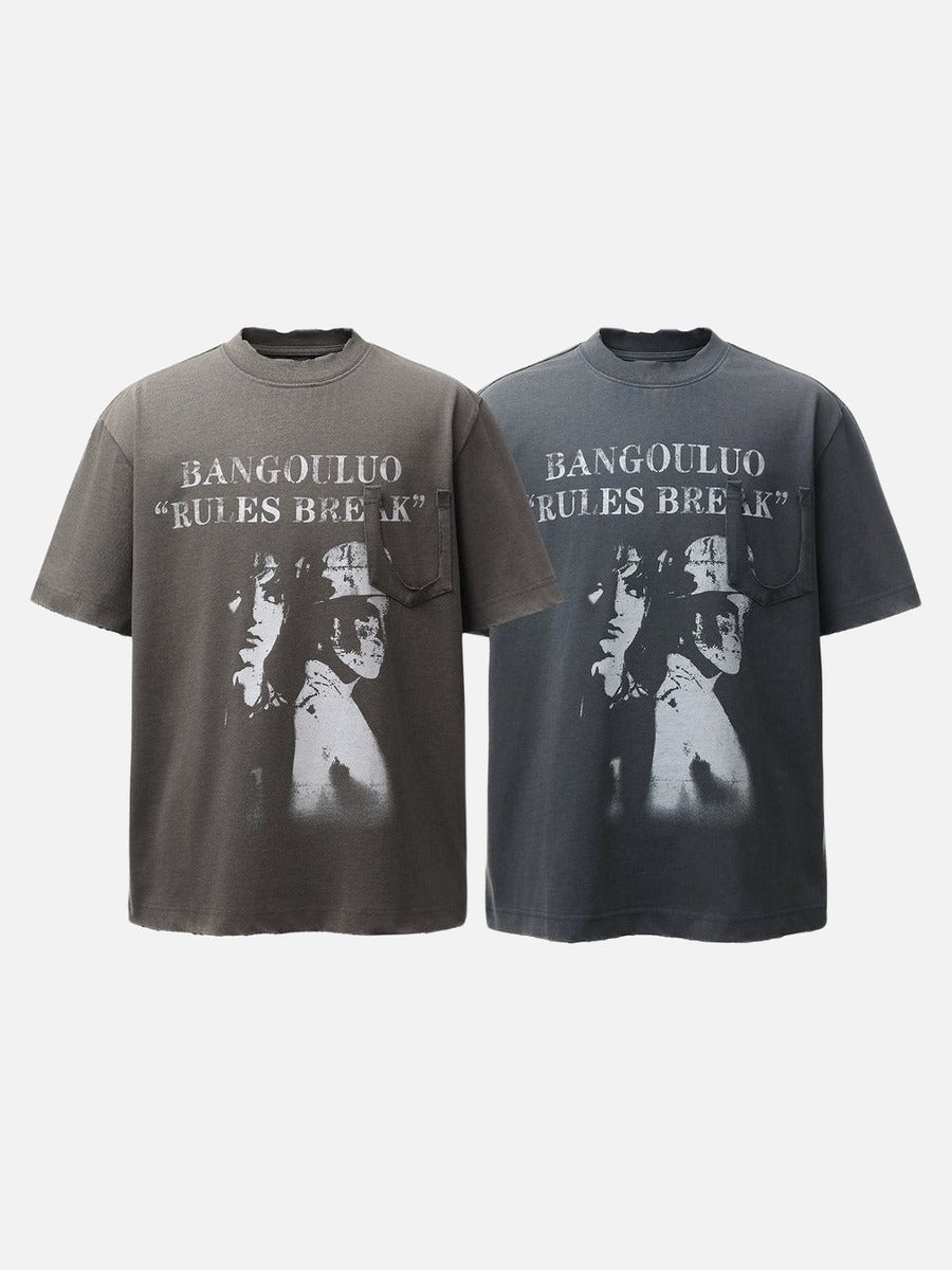 DAXUEN Distressed graphic T-shirt with raw-cut edges