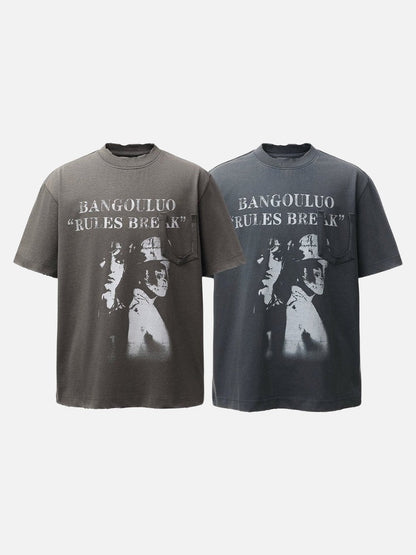 DAXUEN Distressed graphic T-shirt with raw-cut edges