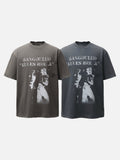 DAXUEN Distressed graphic T-shirt with raw-cut edges