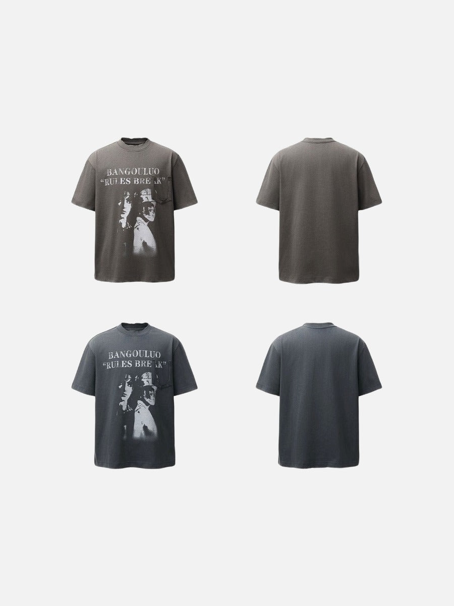 DAXUEN Distressed graphic T-shirt with raw-cut edges