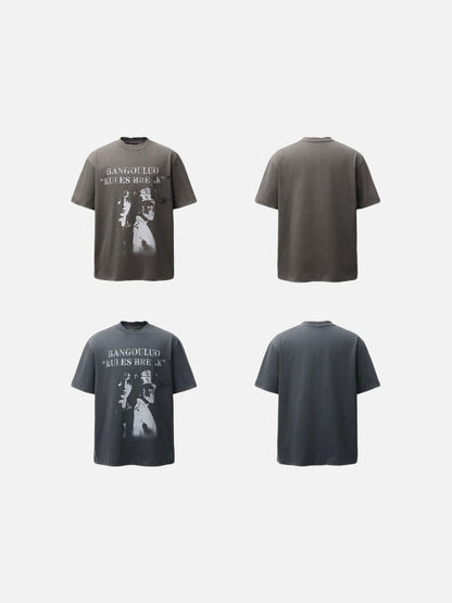 DAXUEN Distressed graphic T-shirt with raw-cut edges