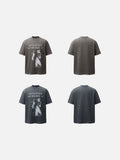 DAXUEN Distressed graphic T-shirt with raw-cut edges