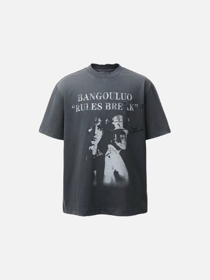 DAXUEN Distressed graphic T-shirt with raw-cut edges