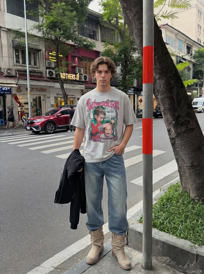 DAXUEN Distressed graphic short-sleeved T-shirt — model photo