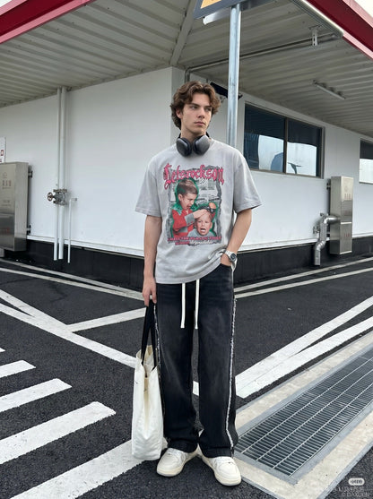 DAXUEN Distressed graphic short-sleeved T-shirt — model photo