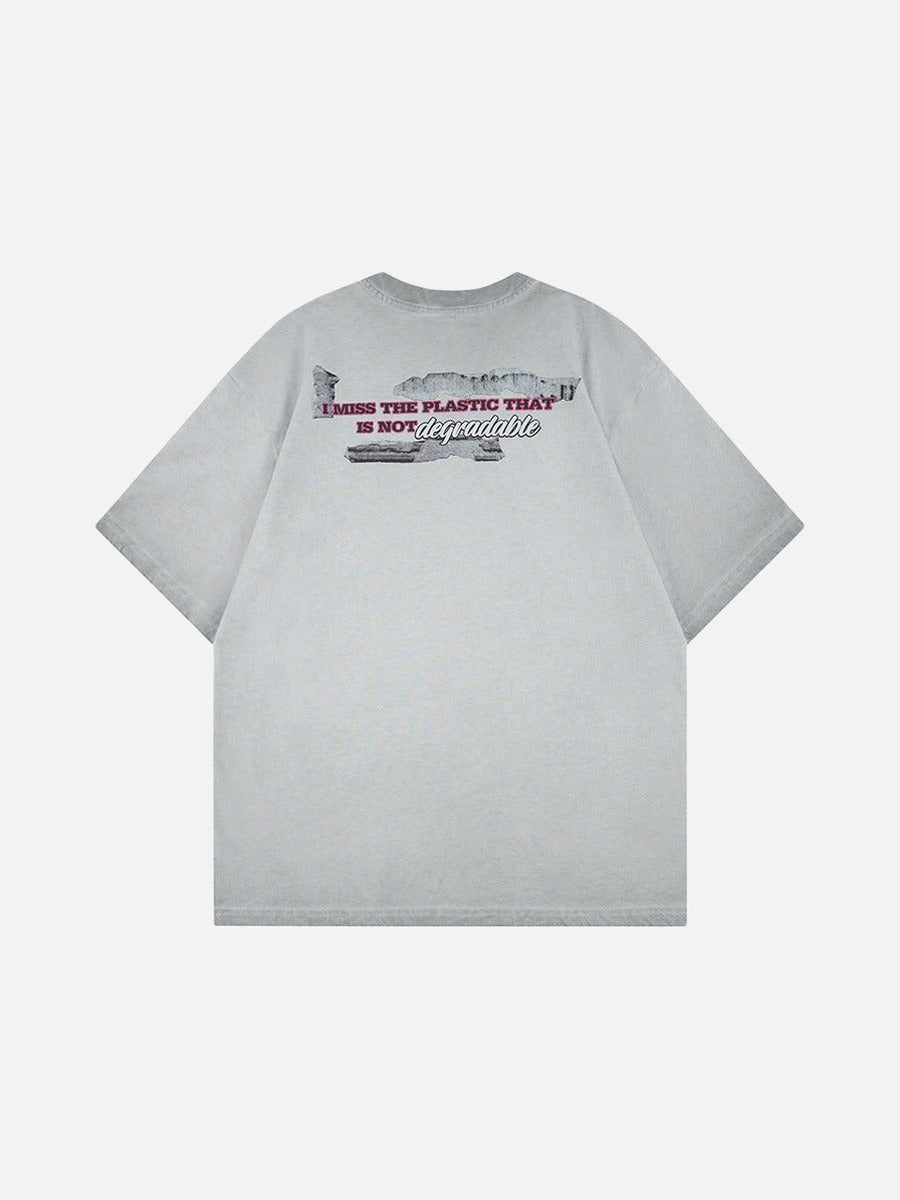 DAXUEN Distressed graphic short-sleeved T-shirt