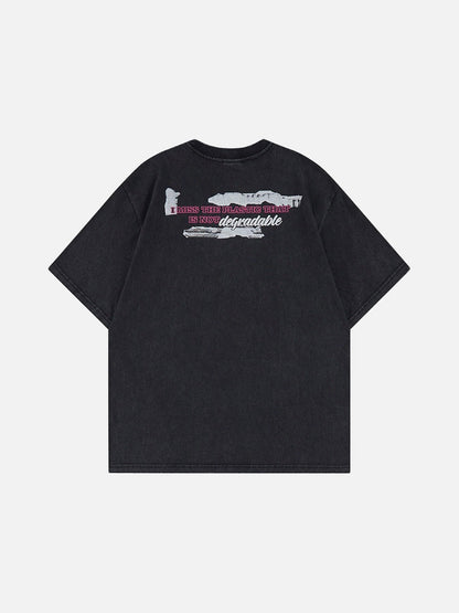 DAXUEN Distressed graphic short-sleeved T-shirt