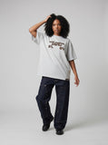 Distressed Graphic T-Shirt with Plaid Details