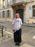 DAXUEN Distressed graphic t-shirt with plaid fabric details — model photo