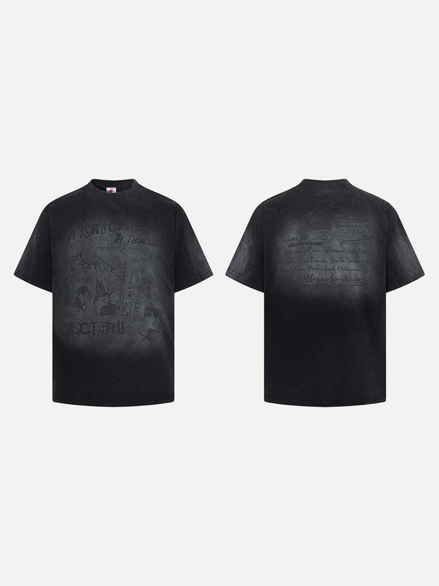 DAXUEN Distressed black graphic t-shirt with raw-edge neckline
