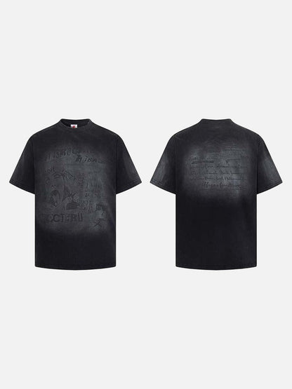 DAXUEN Distressed black graphic t-shirt with raw-edge neckline
