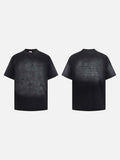 DAXUEN Distressed black graphic t-shirt with raw-edge neckline