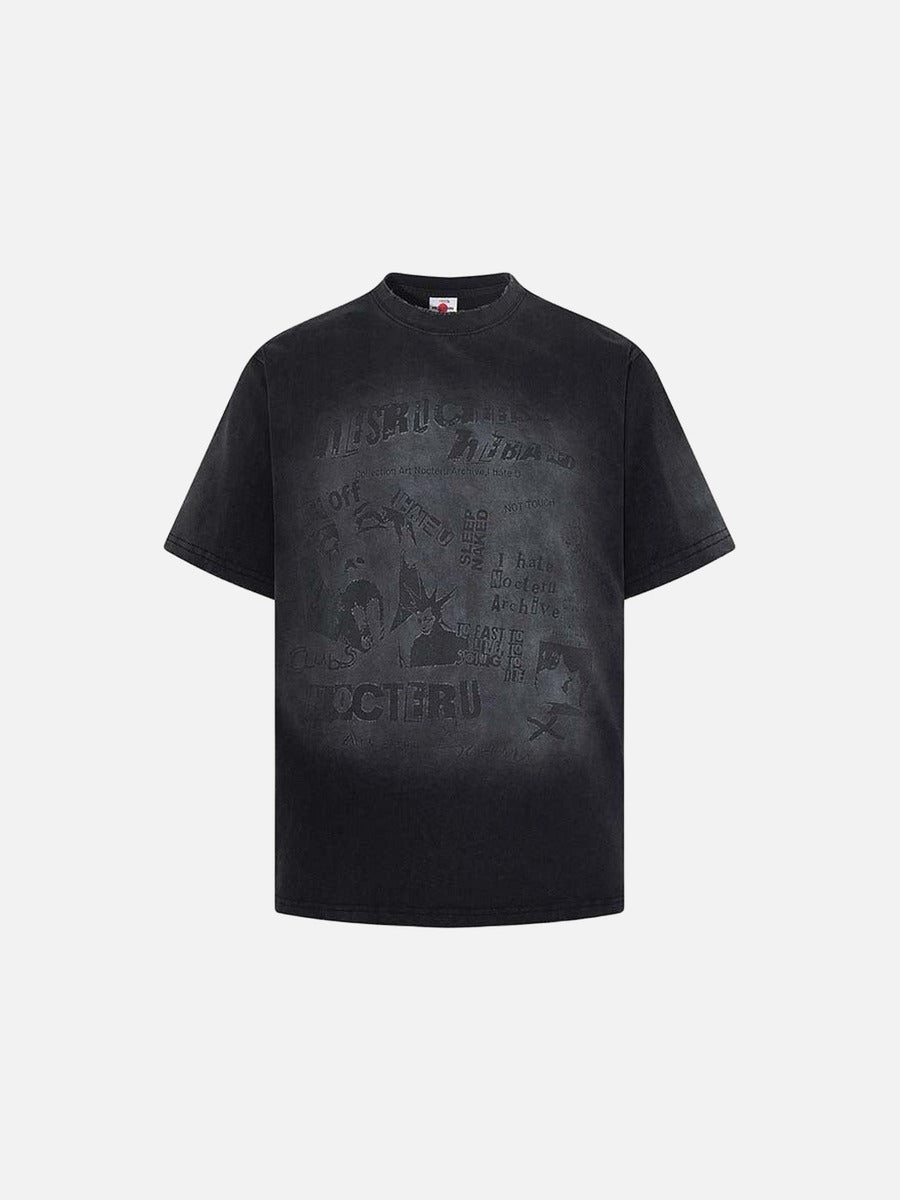 DAXUEN Distressed black graphic t-shirt with raw-edge neckline