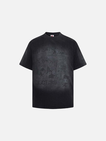 DAXUEN Distressed black graphic t-shirt with raw-edge neckline