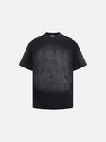 DAXUEN Distressed black graphic t-shirt with raw-edge neckline