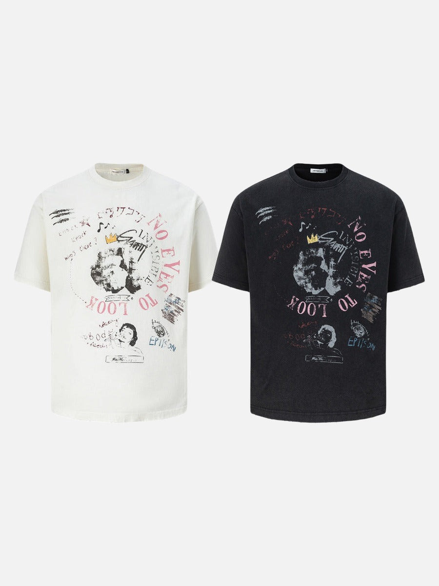 DAXUEN Distressed short-sleeved graphic T-shirt