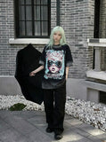 DAXUEN Distressed oversized short-sleeved graphic T-shirt — model photo