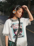 DAXUEN Distressed oversized short-sleeved graphic T-shirt — model photo