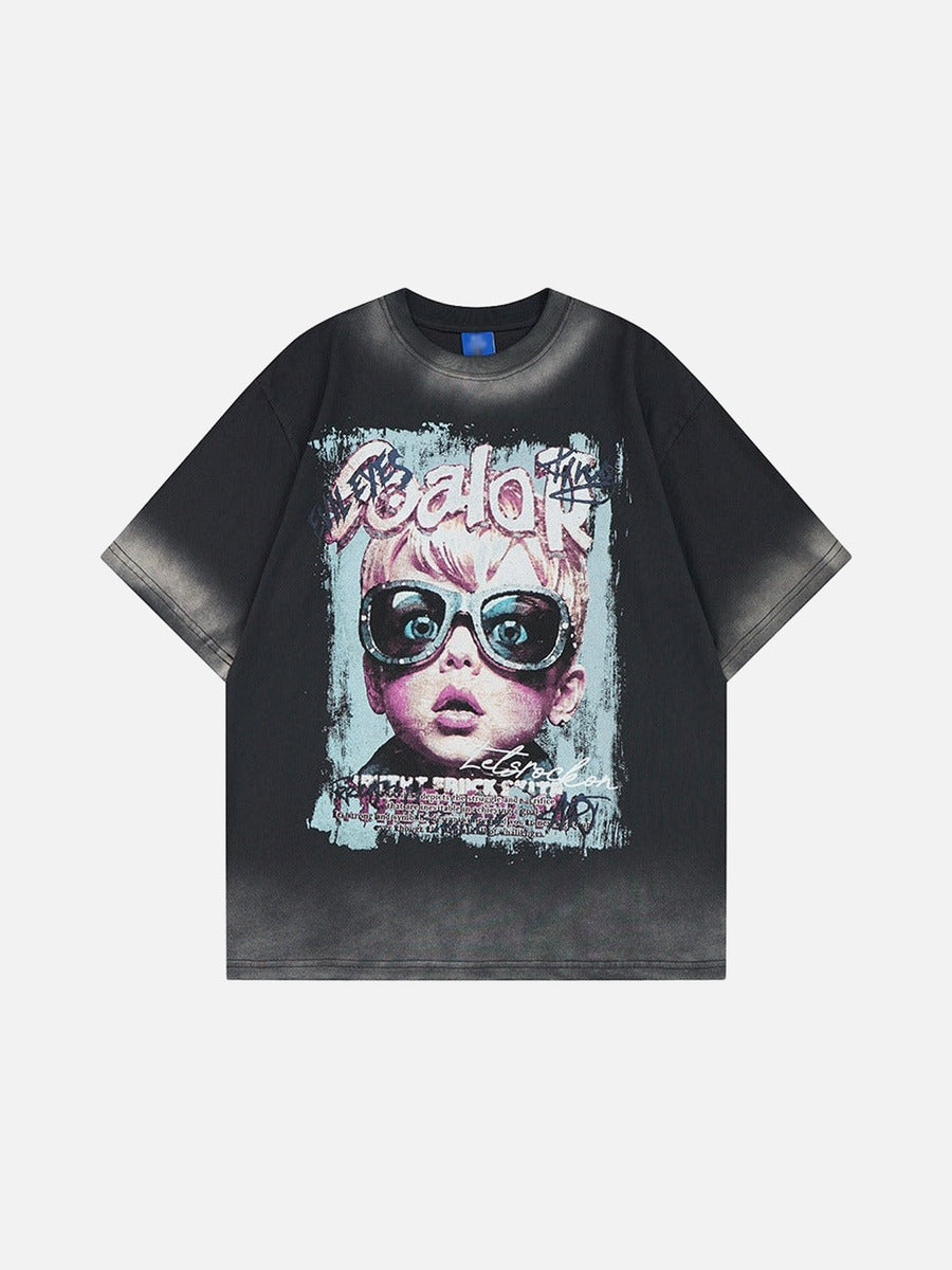 DAXUEN Distressed oversized short-sleeved graphic T-shirt