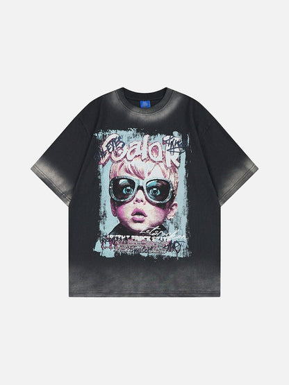 DAXUEN Distressed oversized short-sleeved graphic T-shirt