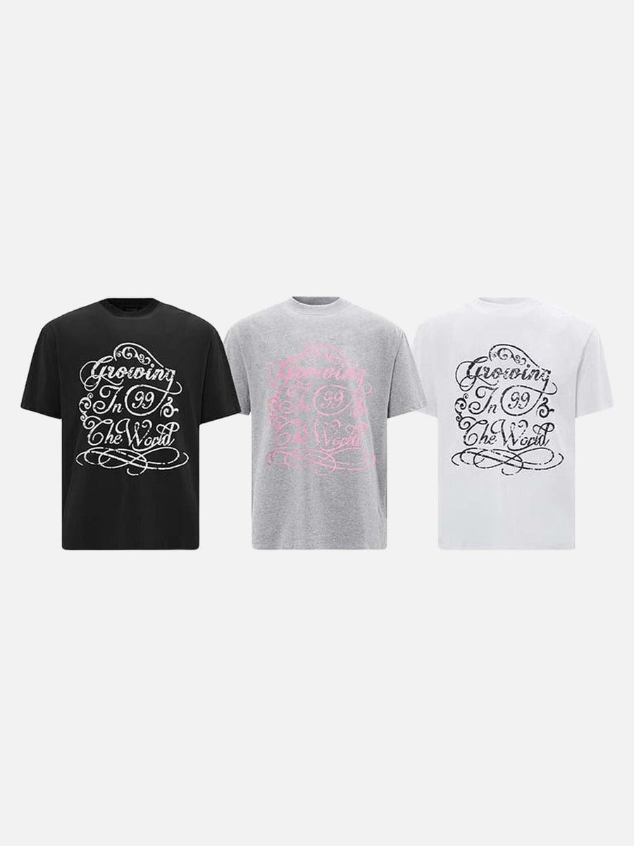 DAXUEN Oversized short-sleeved T-shirt with distressed graphic print