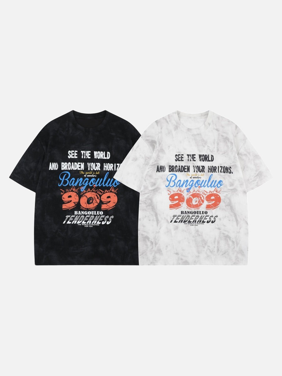 DAXUEN Oversized distressed graphic tie-dye short-sleeve T-shirt