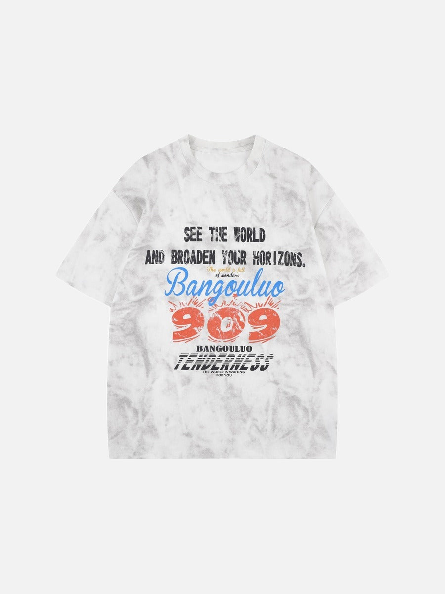 DAXUEN Oversized distressed graphic tie-dye short-sleeve T-shirt