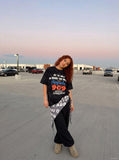 DAXUEN Oversized distressed graphic tie-dye short-sleeve T-shirt — model photo