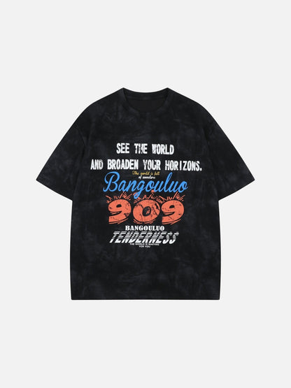DAXUEN Oversized distressed graphic tie-dye short-sleeve T-shirt