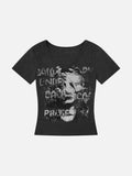 DAXUEN Distressed graphic V-neck short-sleeved t-shirt