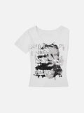 DAXUEN Distressed graphic V-neck short-sleeved t-shirt
