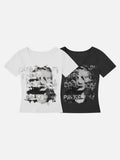 DAXUEN Distressed graphic V-neck short-sleeved t-shirt