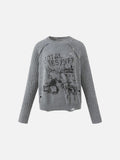 Distressed Grey Abstract Graphic Knit Sweater
