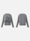 DAXUEN grey distressed abstract graphic knit sweater