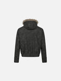 DAXUEN dark grey distressed faux suede hooded bomber jacket