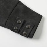 DAXUEN dark grey distressed faux suede hooded bomber jacket