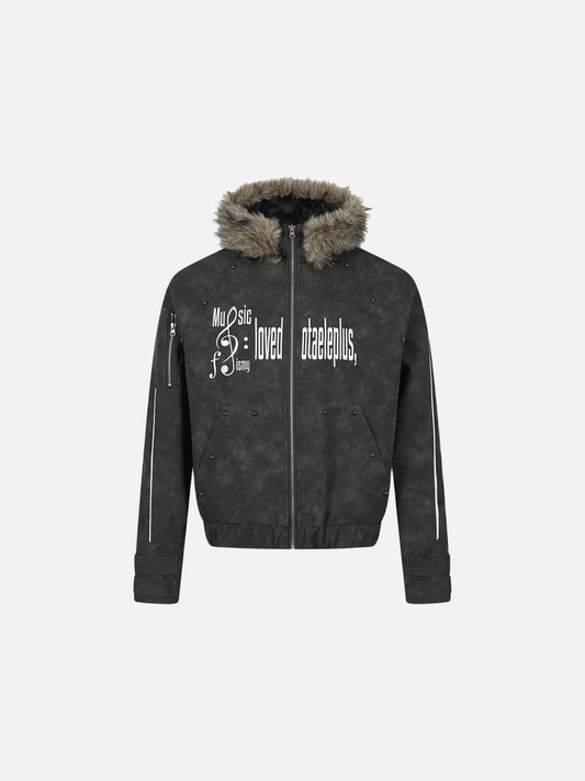 DAXUEN dark grey distressed faux suede hooded bomber jacket