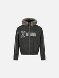 DAXUEN dark grey distressed faux suede hooded bomber jacket