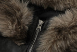 DAXUEN dark grey distressed faux suede hooded bomber jacket
